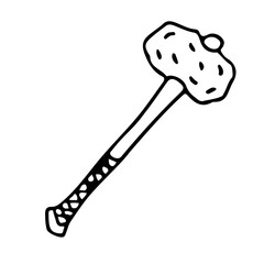 One-handed barbarian cudgel in doodle style isolated.