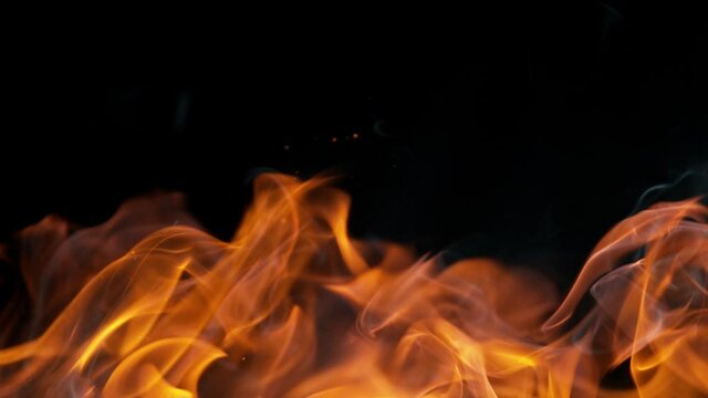 Super slow motion of flames isolated on black background