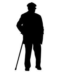 Old man silhouette with stick