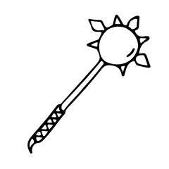 One-handed mace morning star in doodle style isolated.