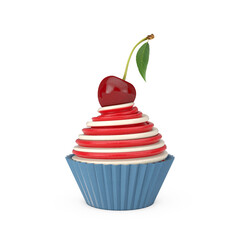 Sundae Ice Cream Cupcake with Cherry. 3d Rendering