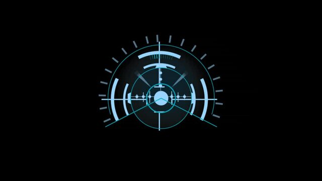 Futuristic optical aim. Military collimator sight, gun targets focus range indication.