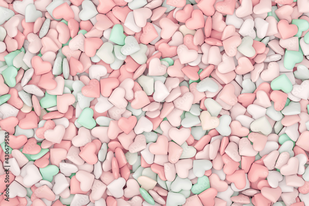 Aufkleber heap of multicolour heart candy as background. 3d rendering