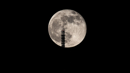 Pink moon scraping TV Tower Stuttgart