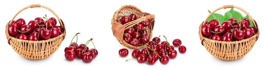 red sweet cherry isolated on white background with full depth of field. Set collection