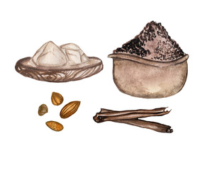 cocoa butter, cocoa powder, cinnamon and nuts