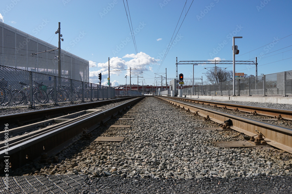 Sticker view of a free railway station with outdoor signs