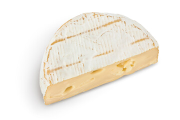 Camembert cheese isolated on white background with clipping path and full depth of field. Top view....