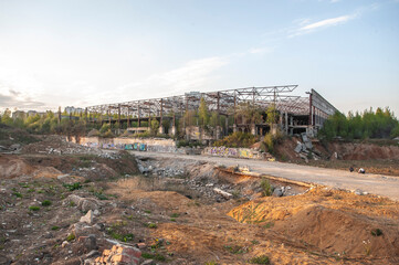 War, the ruins of a factory after the bombing, an abandoned building