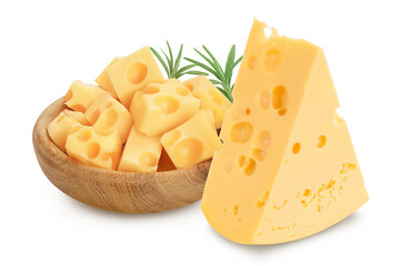 piece of cheese isolated on white background with clipping path and full depth of field - obrazy, fototapety, plakaty