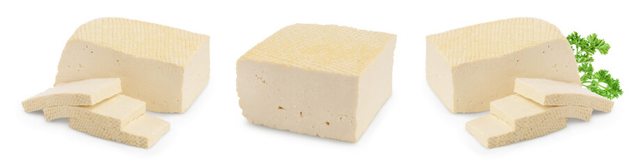tofu cheese isolated on white background with clipping path and full depth of field, Set or collection