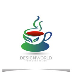 Green tea with cup icon vector logo design template.