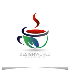 Green tea with cup icon vector logo design template.