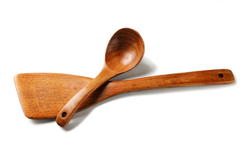 Wooden eco-friendly tableware. Bamboo spatula and spoon for cooking in different projections.