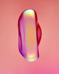 Colorful Abstract Iridescent Shape on Pink Gradient Background