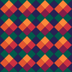 Diamonds, rhombuses, tiles, squares, checks seamless pattern. Ethnic ornate. Folk ornament. Geometric image. Tribal wallpaper. Geometrical background. Retro motif. Ethnical textile print. Vector