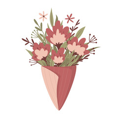 Bouquet of flowers. For greeting cards, posters, stickers, invitation, t-shirt print. Women's day, Mother's Day, birthday, wedding or spring concept. Vector greeting card