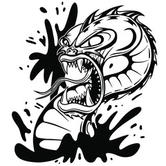 cartoon dragon, half in water, splashing water, vinyl print and cut t-shirt design