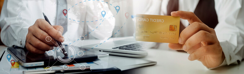 Woman using a laptop with World and big data network connection, World Wide Web, social network