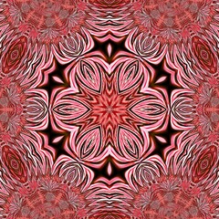 hexagonal floral fantasy pattern and designs in shades of pink and red
