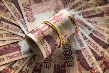 Russian money, rubles. Cash Bills with a face value of 5000.