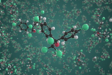 Dicofol molecule, ball-and-stick molecular model. Chemical 3d rendering