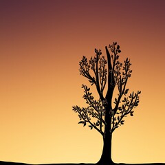 tree silhouette at sunset illustration