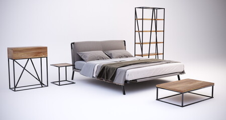 3d rendering loft style furniture for bedroom