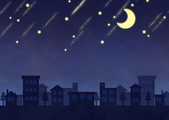 三日月と流れ星の夜景イメージ