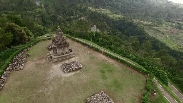 Epic Isolated Hindu temple aerial footage landscape view from drone flying trucking mode slowly