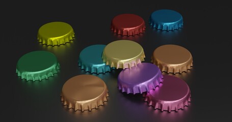 Colorful metal bottle caps. Metal caps. colorful bottle caps. - obrazy, fototapety, plakaty