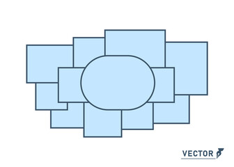 Frame template for photos, collage, roundness in the center. Vector illustration, background.