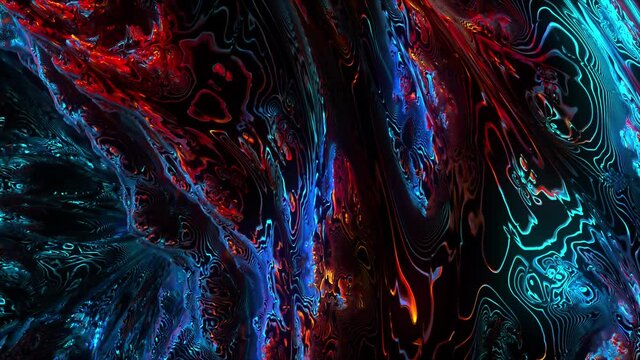 Flowing geometric 3d render fluid flows with futuristic tracery and dynamic ripples. Digital cascade flowing paint with scattering splashes of fantastic landscape alien nature.