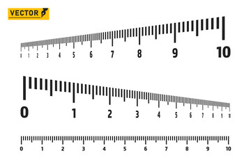 Ruler scale with millimeters, numbers. Vector elements in perspective. Isolated background. Pattern.