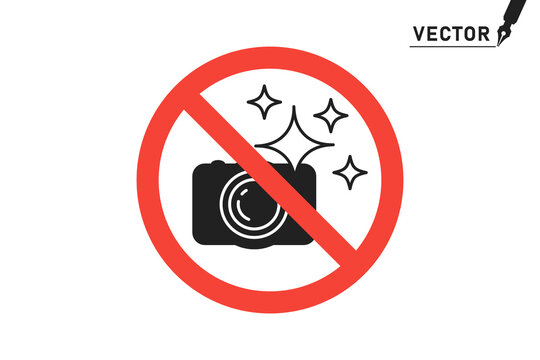 The ban on photo-fixing, video shooting is prohibited. Stop photos and videos, paparazzi. Vector red forbidding sign. Icon. Template.