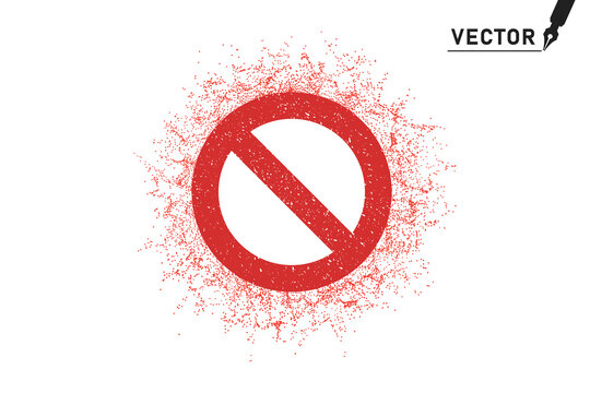The no-go sign, stop.No. Abstract particles. Vector illustration template. Isolated background.