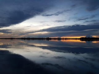 Impressive sunset over Mamori Lake, Amazon – Brazil