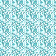 Paisley blue seamless pattern. Floral repeating background. Damask wallpaper. Decorative ornament for fabric, textile, wrapping paper. Indian traditional paisley pattern