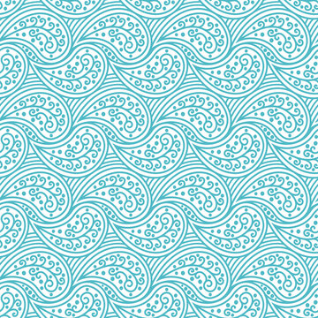 Paisley blue seamless pattern. Floral repeating background. Damask wallpaper. Decorative ornament for fabric, textile, wrapping paper. Indian traditional paisley pattern