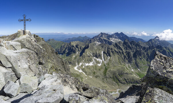 Beautiful shot of a Slovakia summit cross on Gerlachovsky stit in High Tatras, Slovakia