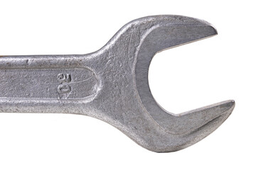 Metal open-end wrench for loosening screws. Tools for mechanics in a locksmith's workshop.