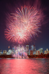 Fireworks over Sydney with skyline in the background