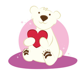 Cute polar bear holding a heart, valentine's polar bear, romantic polar bear, happy bear
