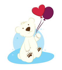 Happy polar bear with balloons, valentine's polar bear, cute little polar bear, romantic polar bear