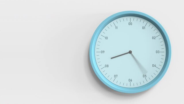 Blue clock on the office wall, looping 3D animation