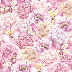 Beautiful watercolor seamless pattern with flowers.