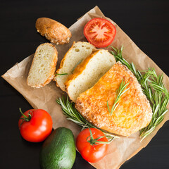 Healthy food. Corn Bread with Cheese, Rosemary and Vegetables