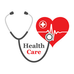 The Health Services Business Logo with an illustration of a stethoscope and hearts on white background