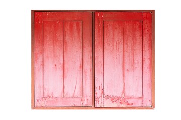 Old wooden window frame painted red vintage isolated on a white background