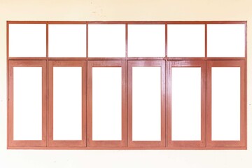 Vintage brown painted wooden window frame isolated on a white background